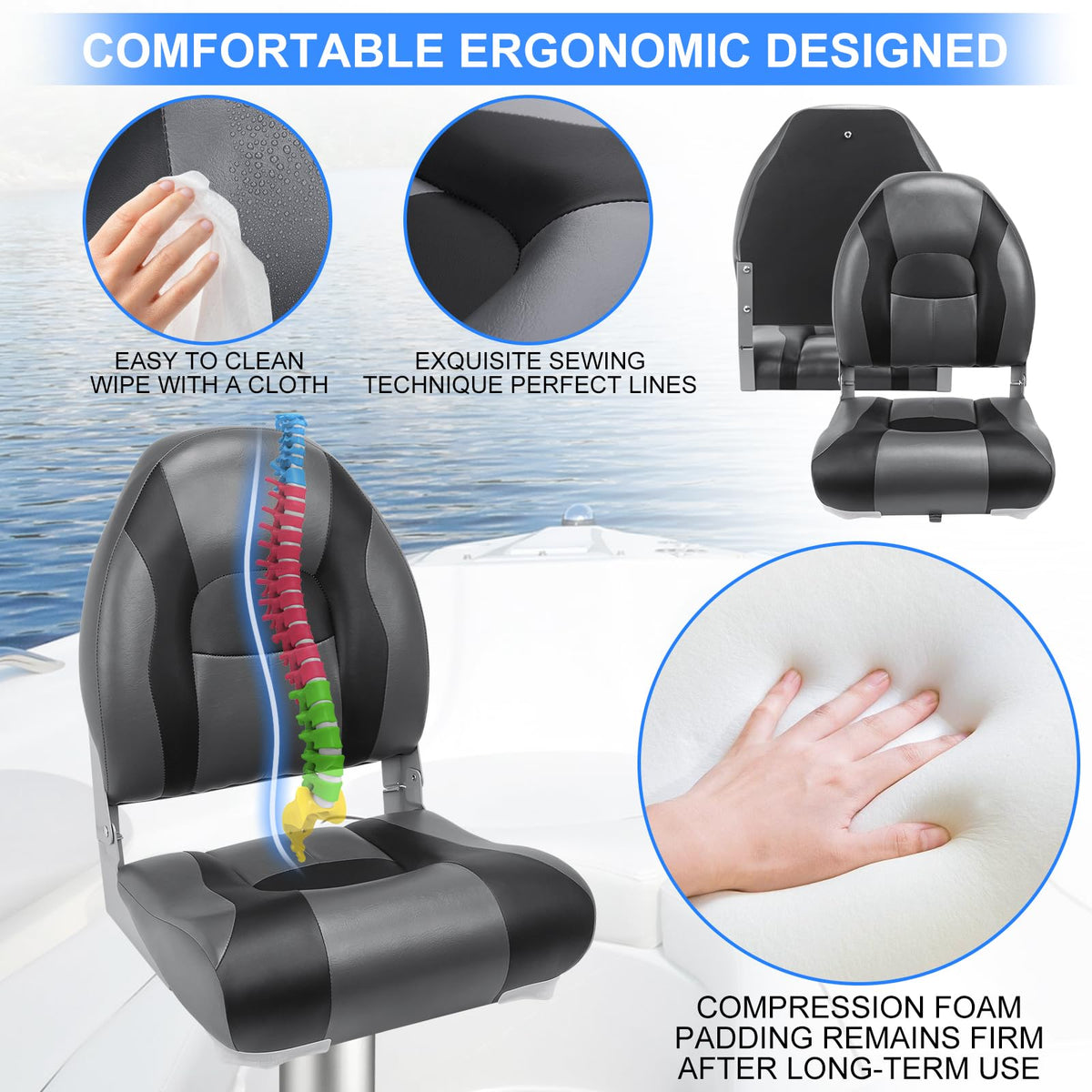 High Back Folding Waterproof Boat Seats 2 Pack K865