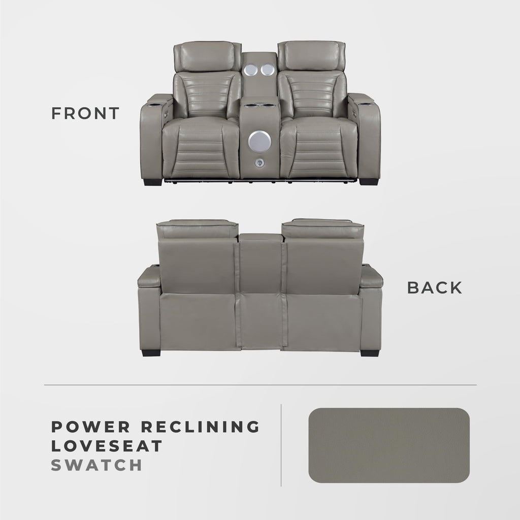 Gray Top Grain Leather Match Double Reclining Loveseat C51806