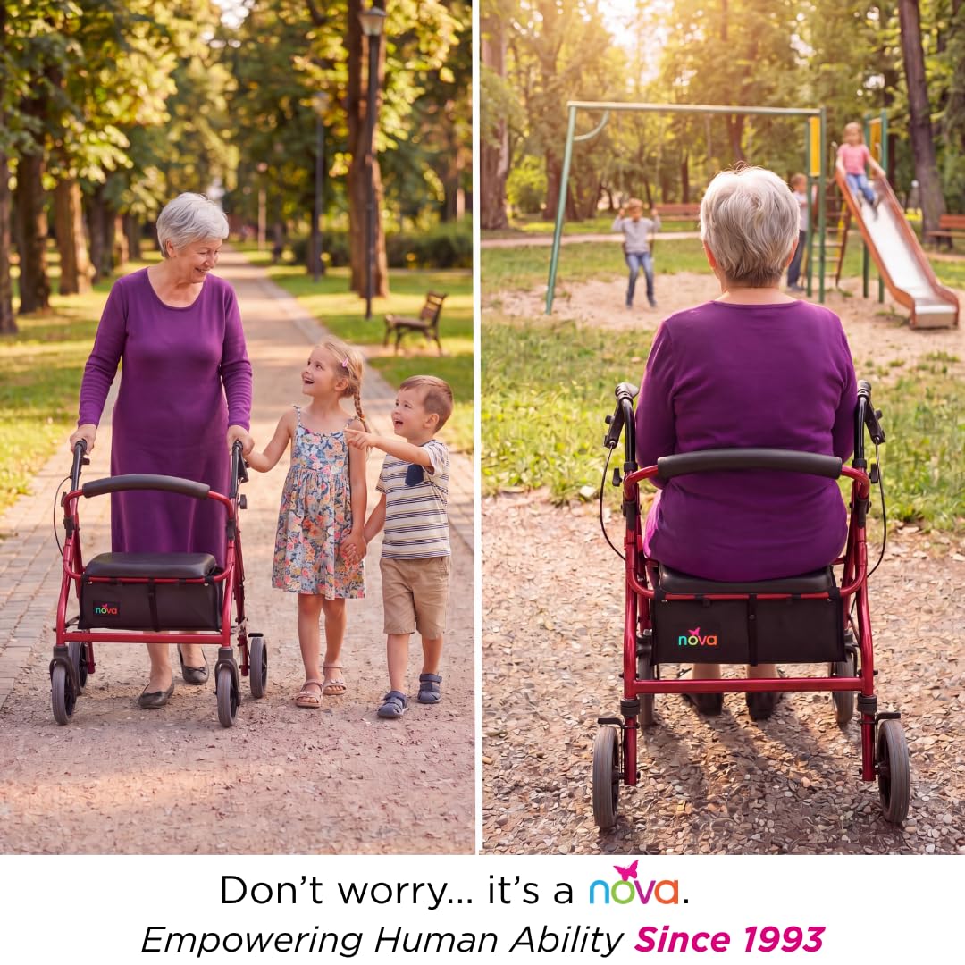 Red Rollator Walker with Padded Seat and 8" Wheels F376