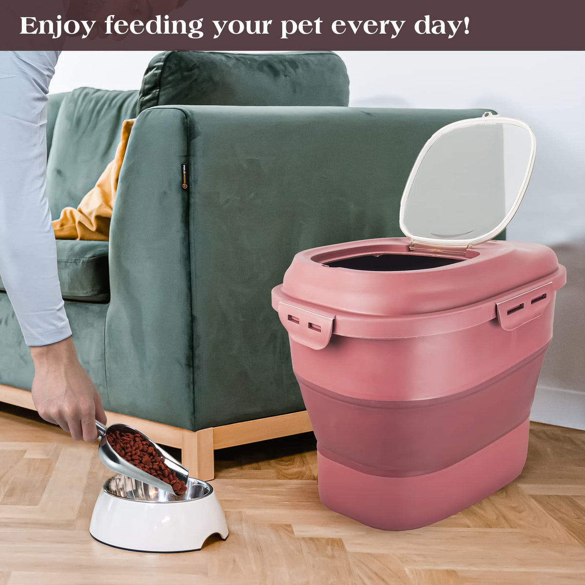 Airtight Collapsible Pet Food Storage Container with Scoop L128964