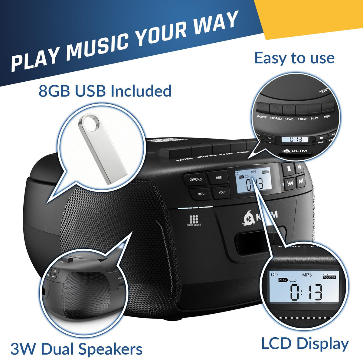 CD Cassette Player with Bluetooth Boombox I68704