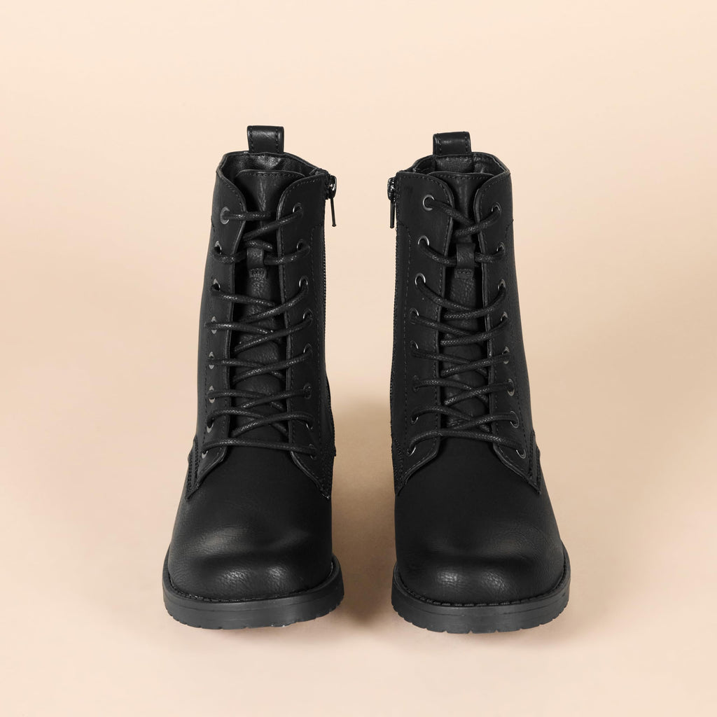 Lace-Up Ankle Boots with Side Zipper G340292