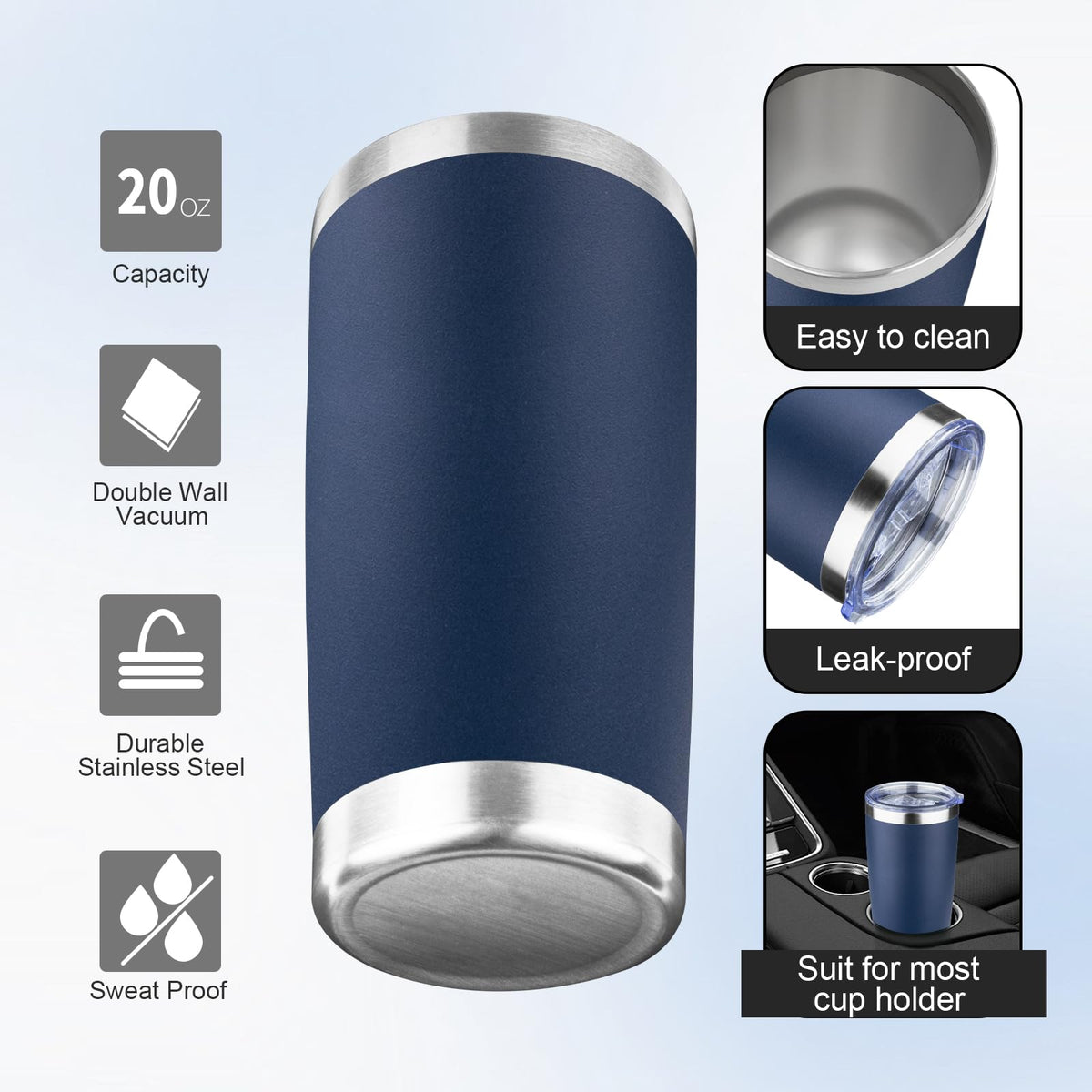 20oz Navy Blue Stainless Steel Insulated Tumbler with Lid and Straw U461