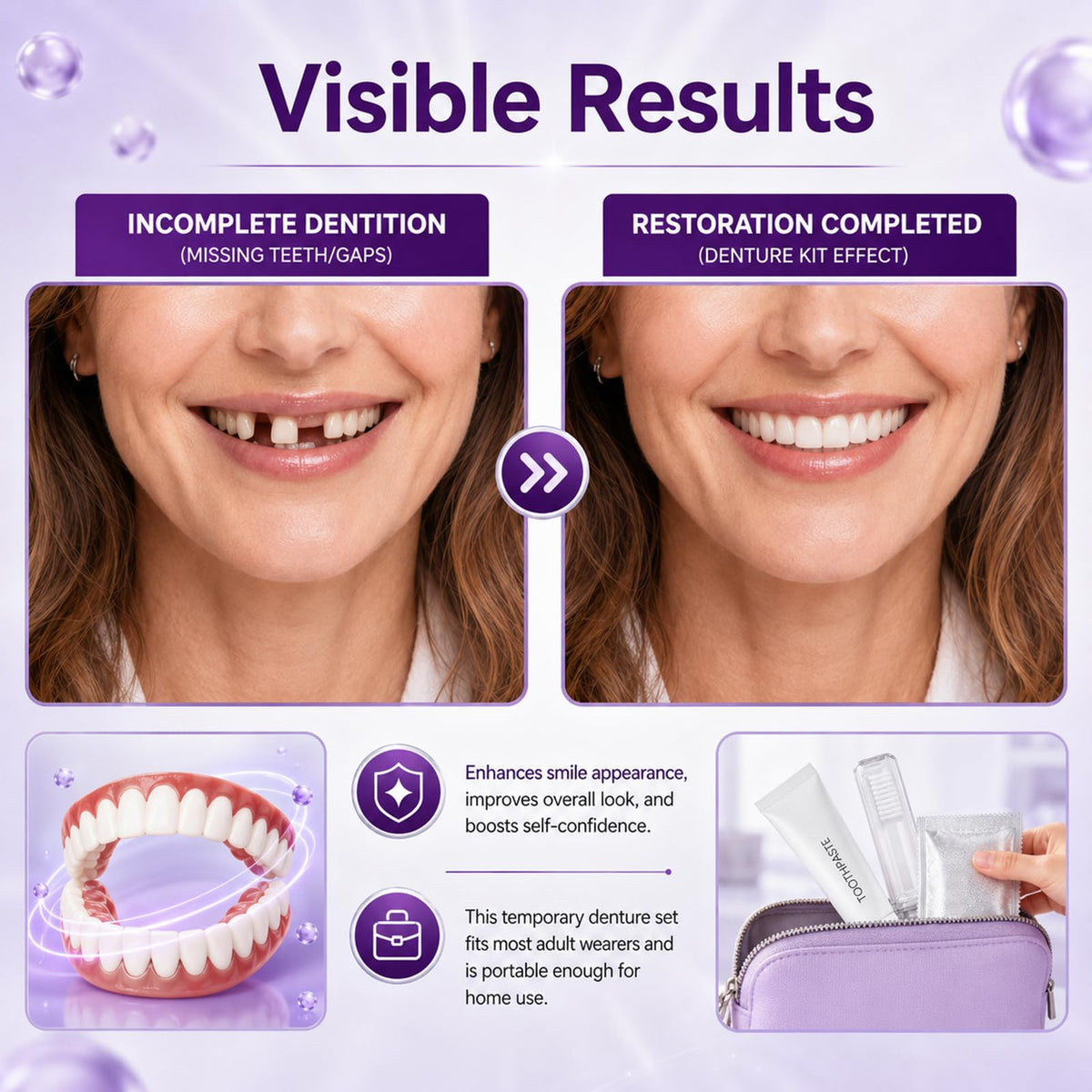 Heat Moldable Custom Fit Upper & Lower False Teeth F62441