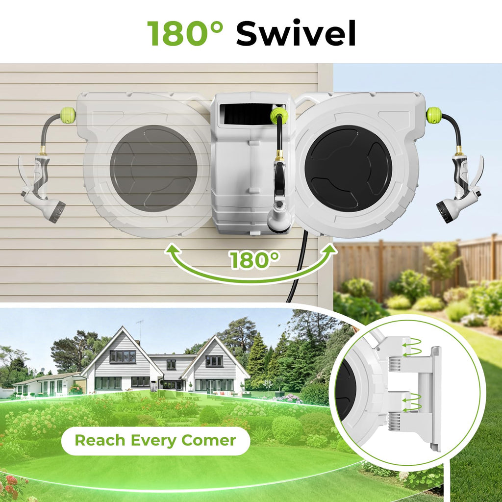 1/2 Inch x 100ft Wall Mounted Retractable Garden Hose Reel O788