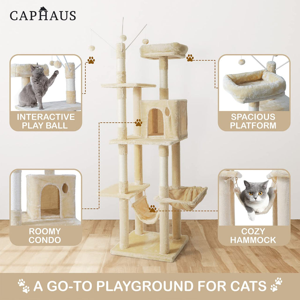 70-Inch Multi-Level Cat Tree with Hammock and Cat Cave I242889