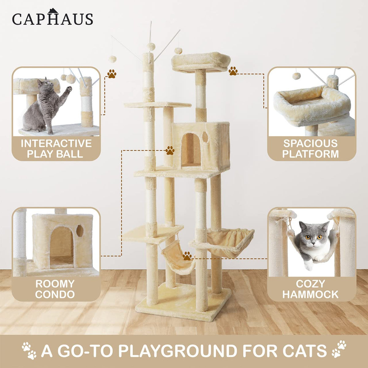 70-Inch Multi-Level Cat Tree with Hammock and Cat Cave I242889