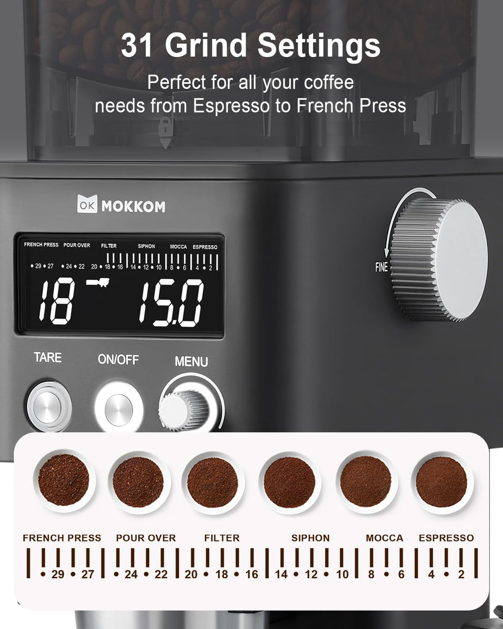 Electric Conical Burr Coffee Grinder with Scale F9655