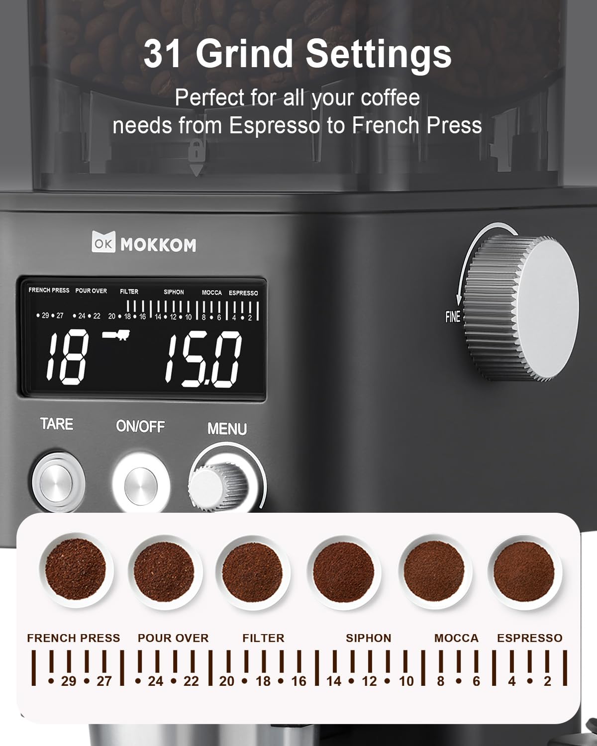 Electric Conical Burr Coffee Grinder with Scale F9655