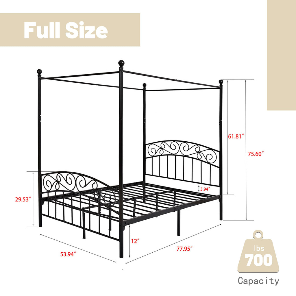 Black Four-Poster Metal Canopy Bed Frame C1681