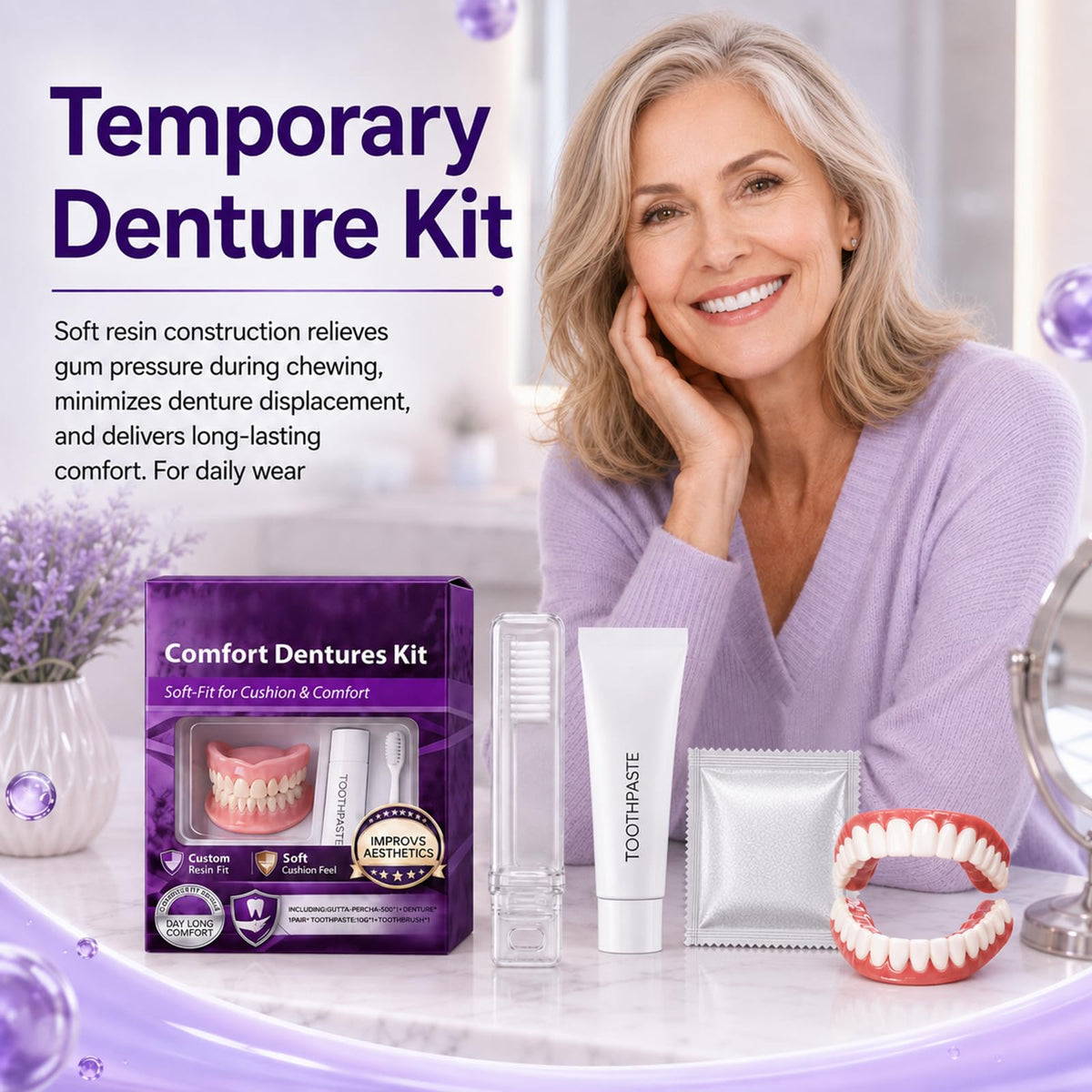 Heat Moldable Custom Fit Upper & Lower False Teeth F62441