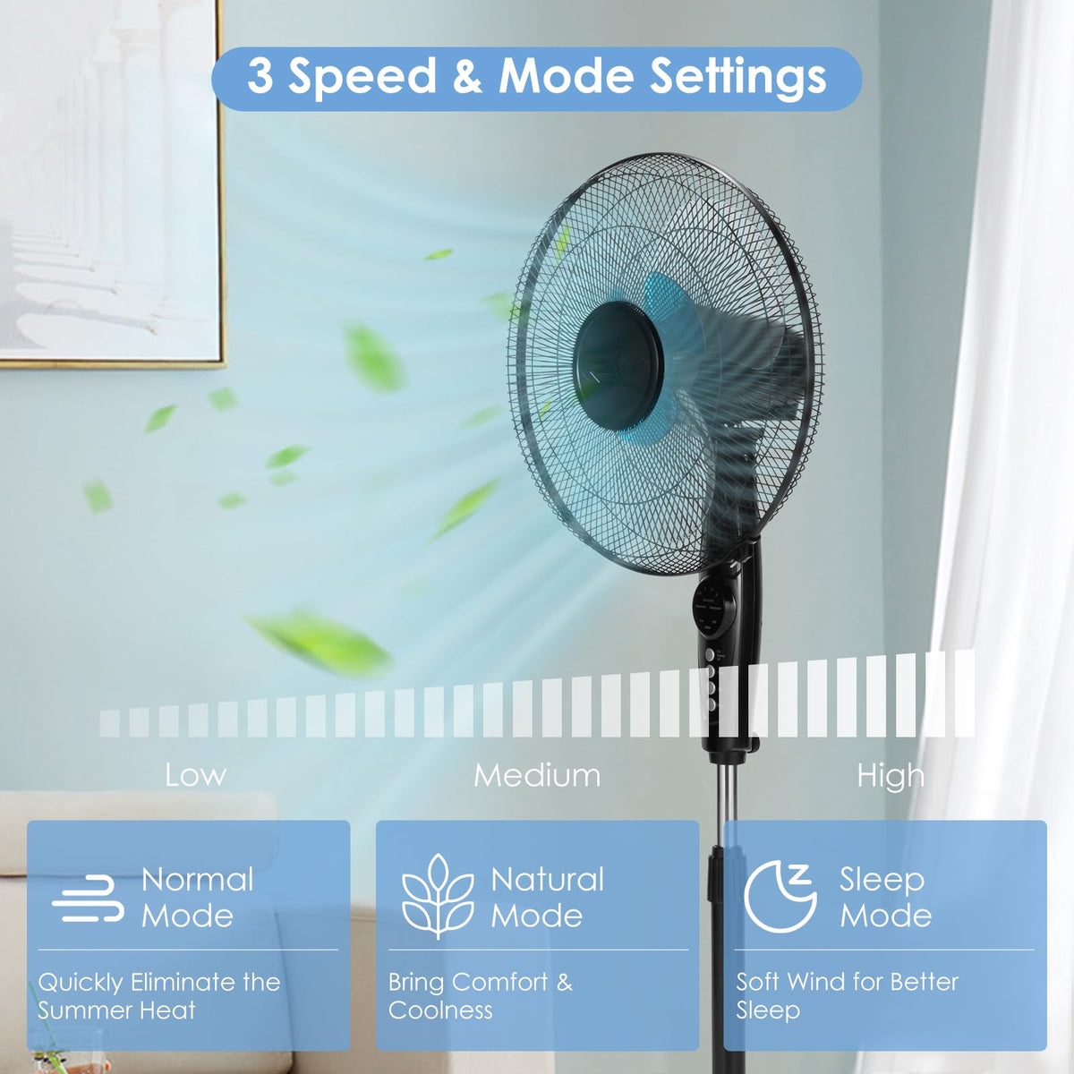 16” Pedestal Fan with 3-Speed Digital Control U90799