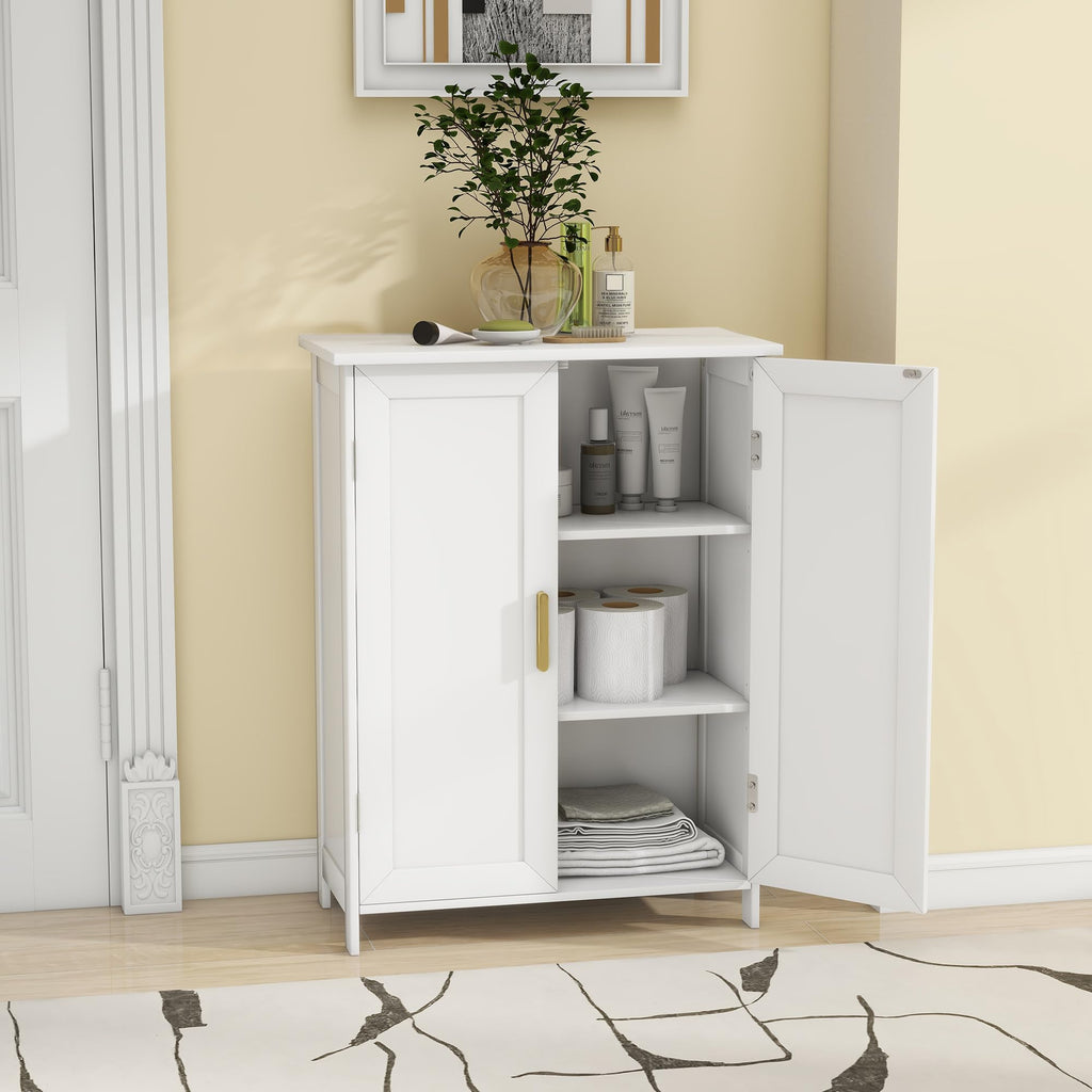 White 2 Door Bathroom Floor Storage Cabinet S1781