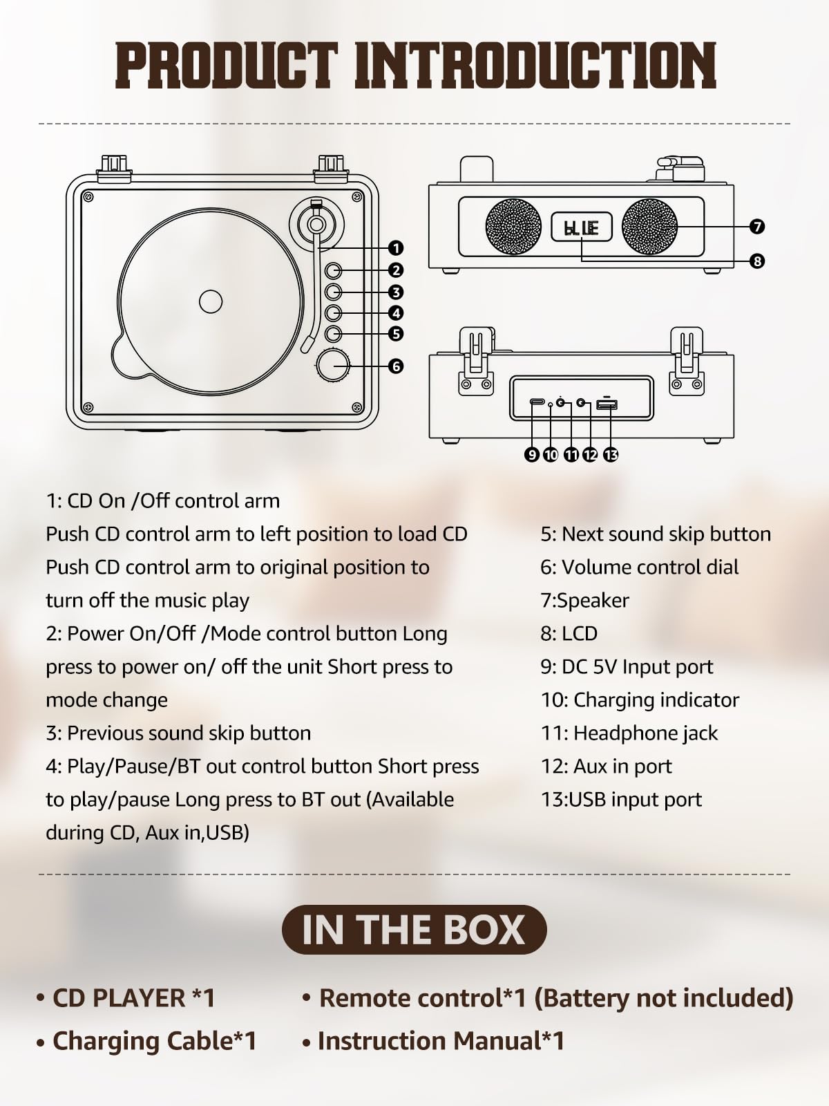 Portable CD Player with Built-in Speakers Bluetooth T843671