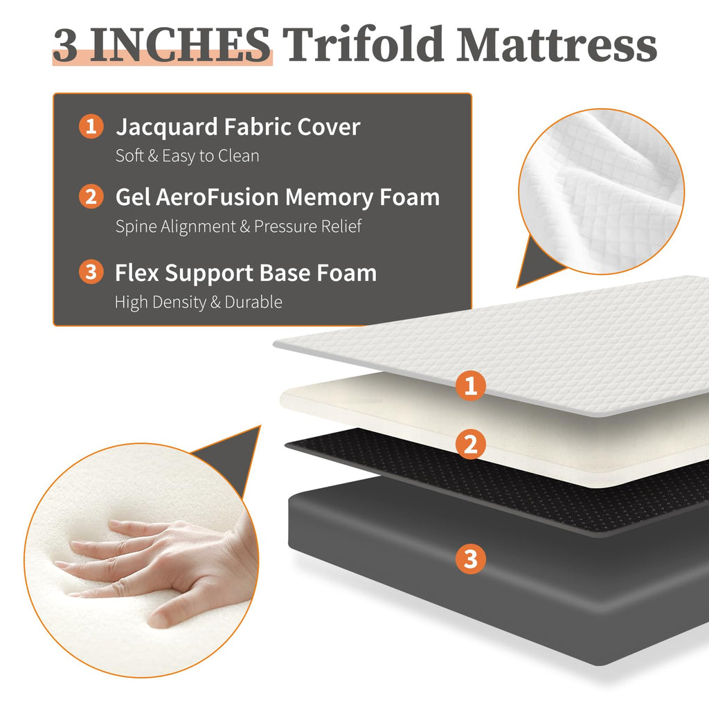 3 Inch Memory Foam Tri-fold Mattress T552