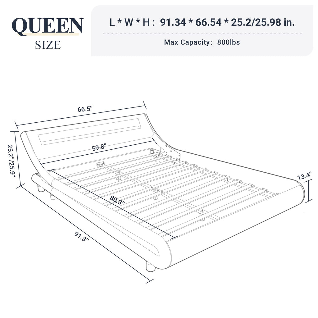 Queen Size LED Platform Bed Frame with Adjustable Headboard, Black D854973