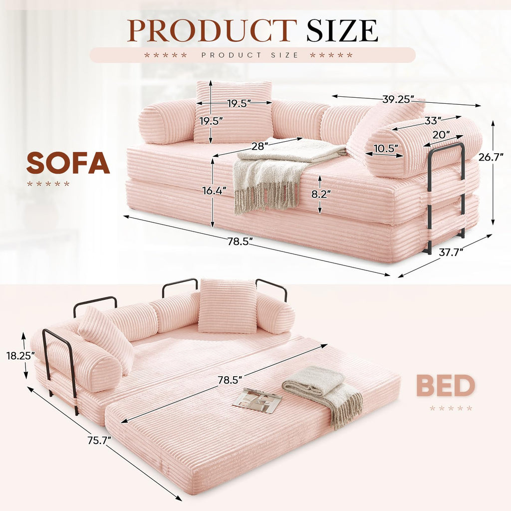 Pink Corduroy Convertible Sleeper Sofa Bed Y32954