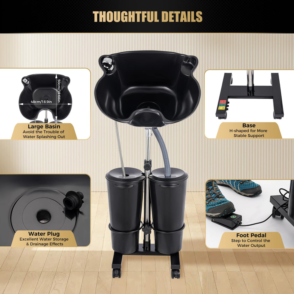 Portable Plastic Shampoo Bowl with 2 Bucket and Electric Pump Z68304
