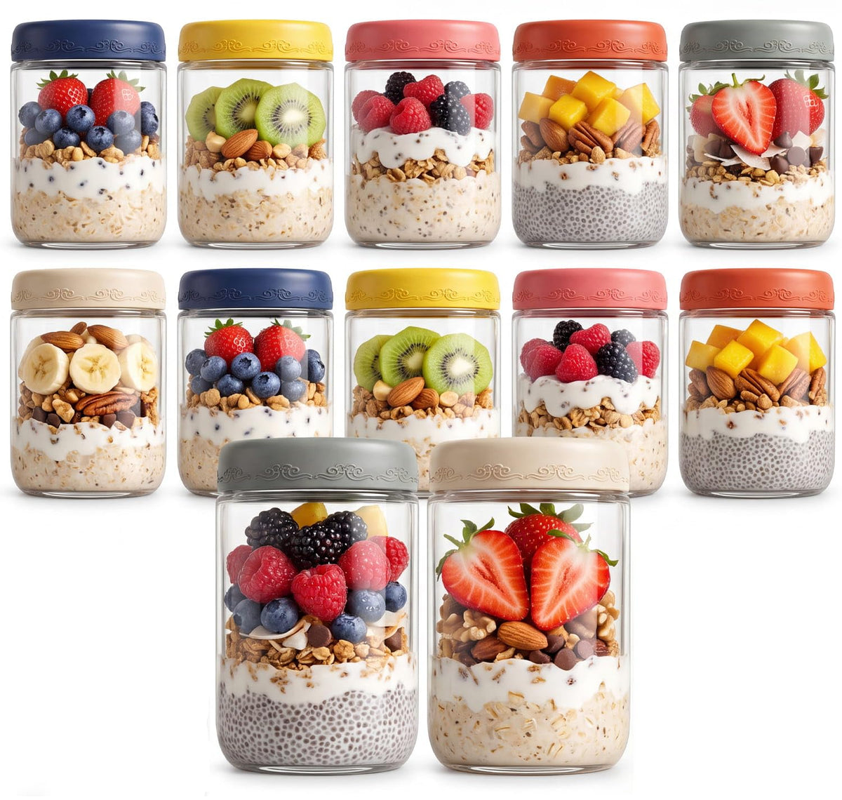 16oz 12-Pack Glass Overnight Oats Jars with Airtight Lids G94949