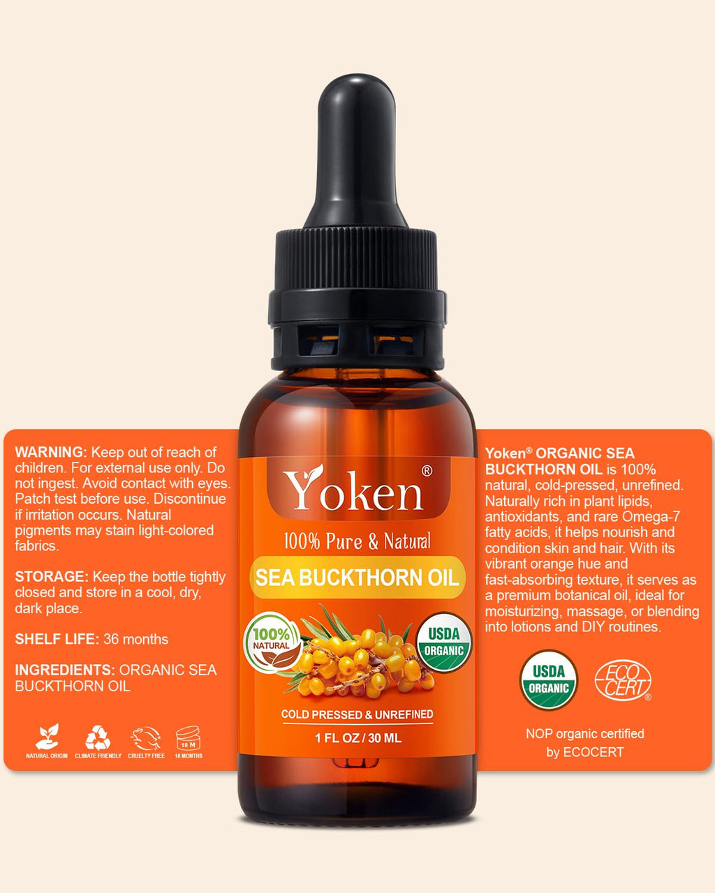 Cold Pressed Organic Sea Buckthorn Oil 1oz G24080