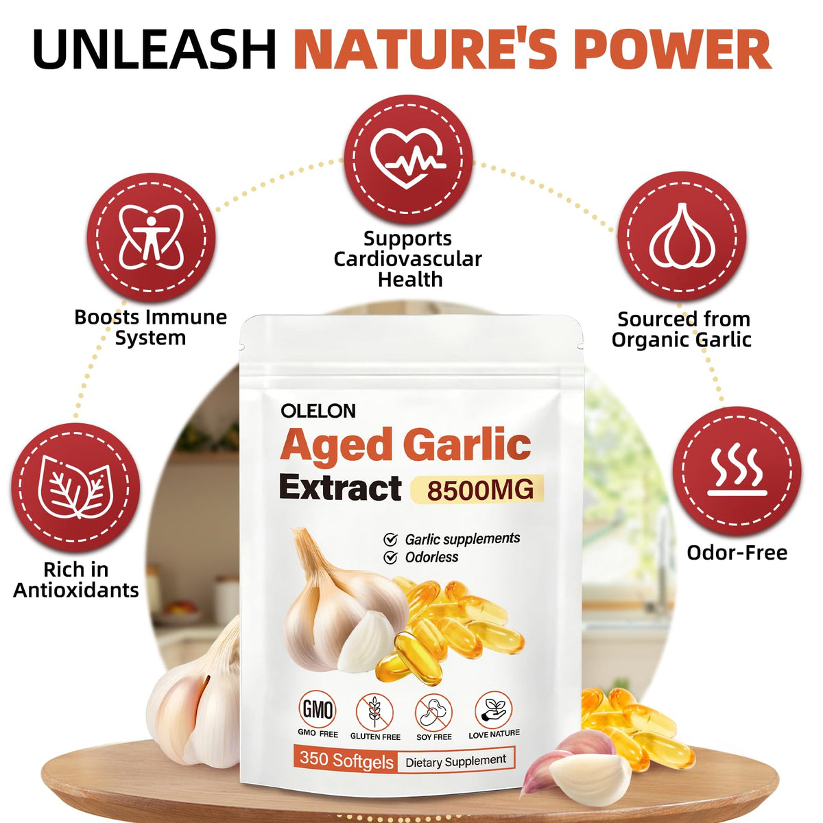 Aged Garlic Extract 350 Softgels Odorless Organic Garlic Supplement F4103