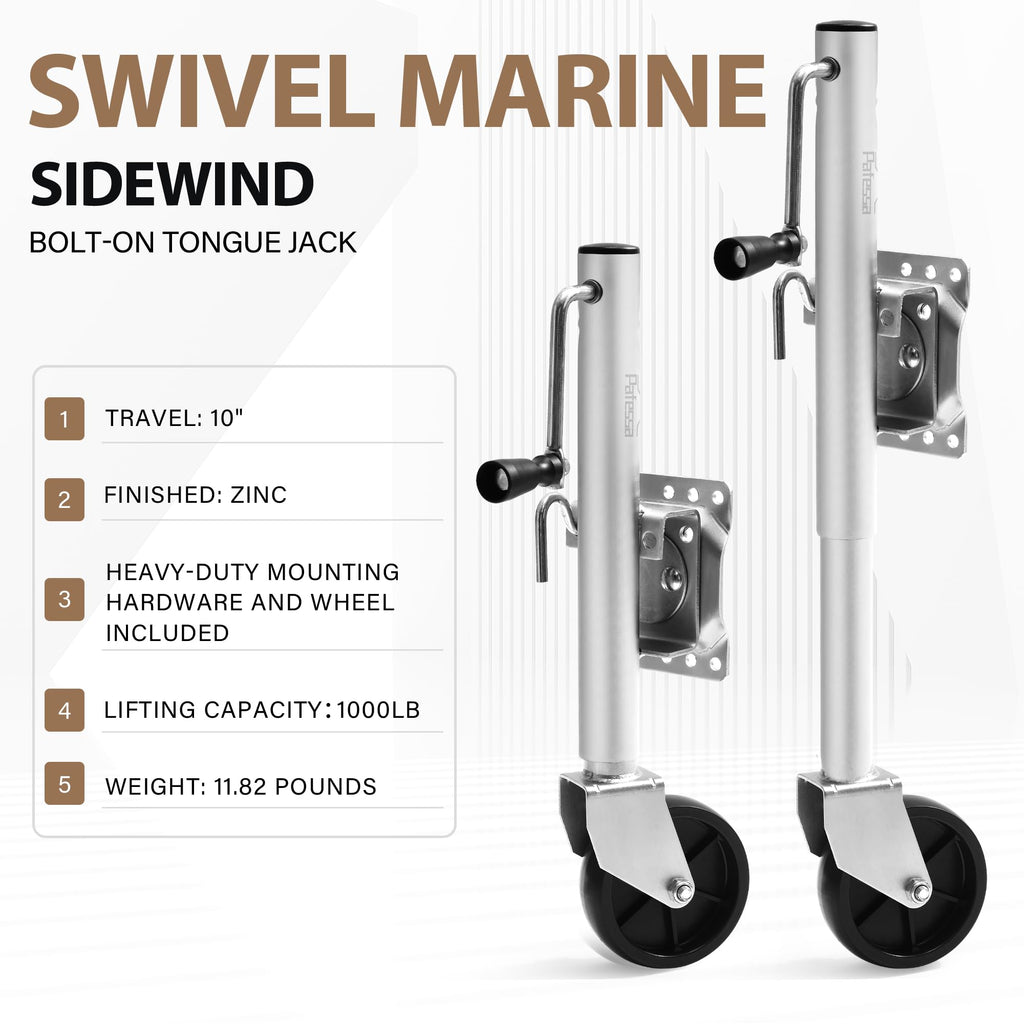 Heavy Duty Trailer Jack 1000lb 10" Sidewind Swivel with Wheel G35807