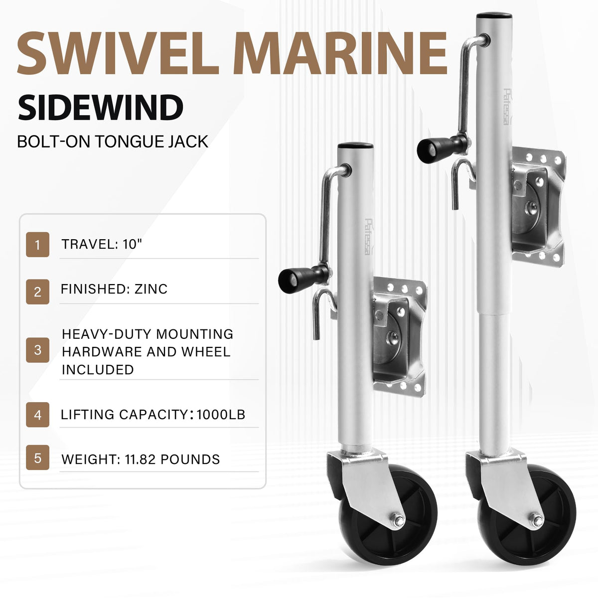 Heavy Duty Trailer Jack 1000lb 10" Sidewind Swivel with Wheel G35807