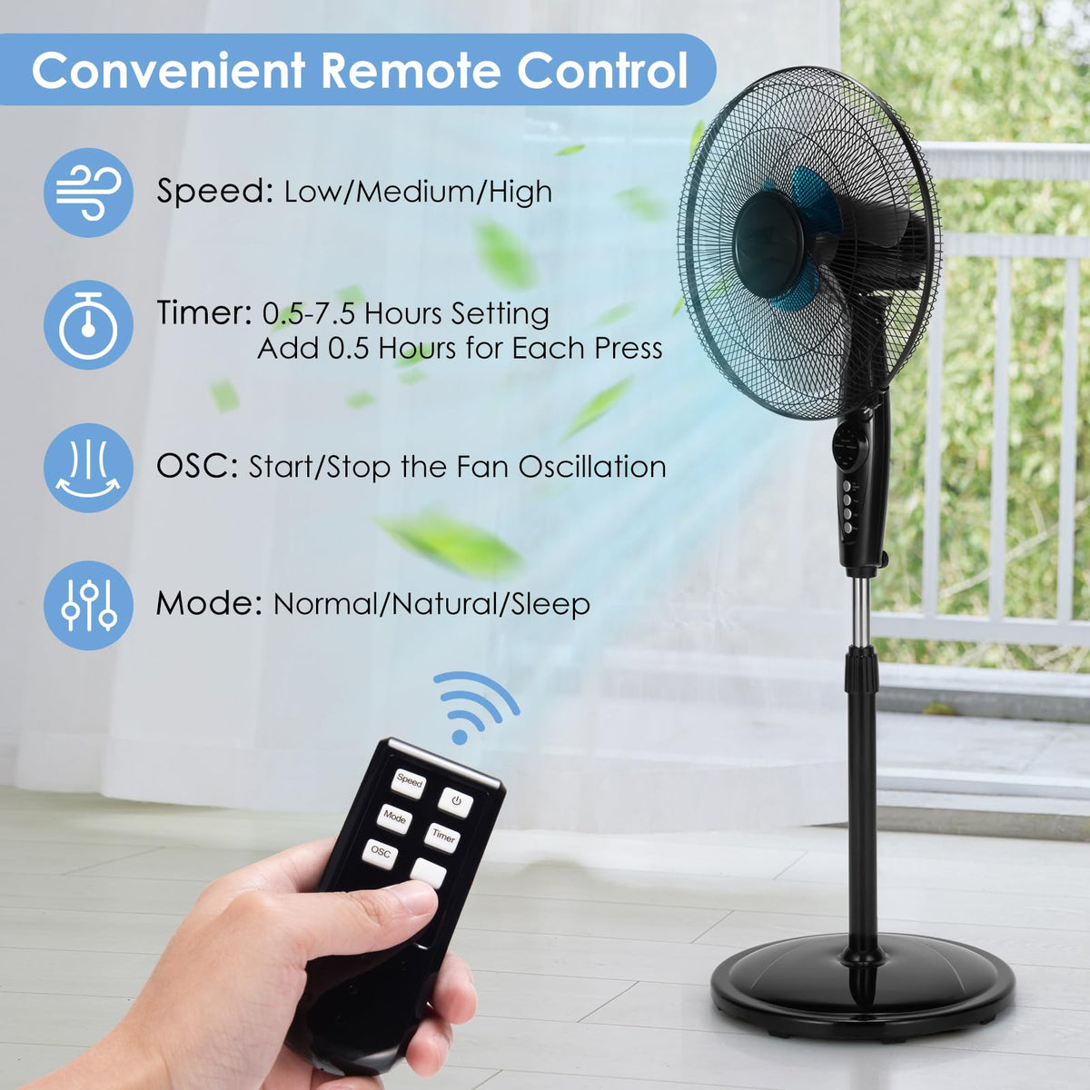 16” Pedestal Fan with 3-Speed Digital Control U90799
