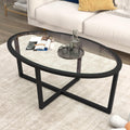 Black Oval Glass Coffee Table with Acacia Wood Legs B59544