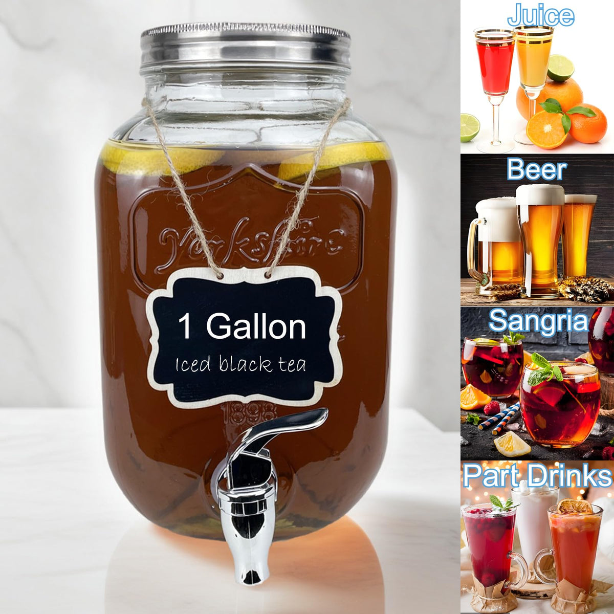 1 Gallon Glass Drink Dispenser with Spigot, 2 Packs V5471