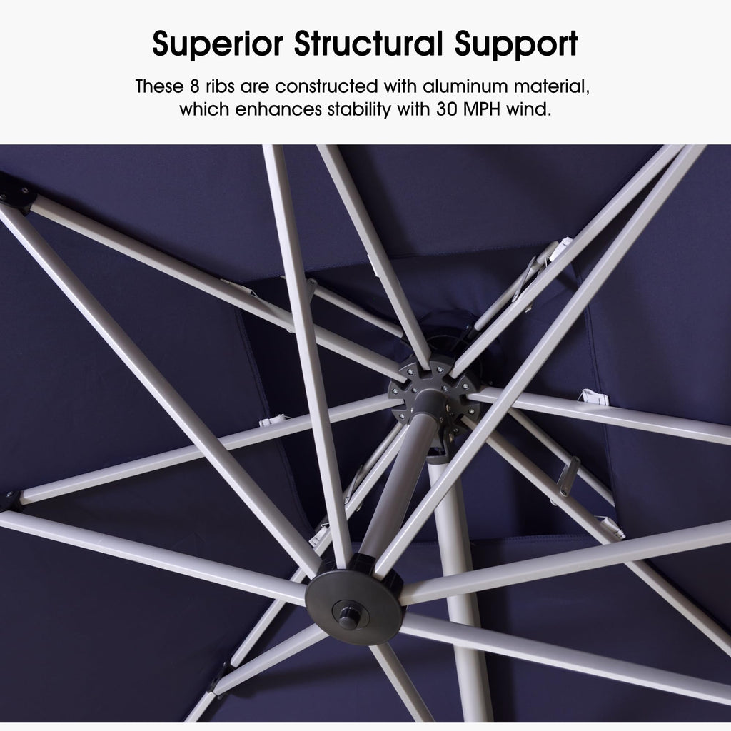 Navy Blue 10 FT Cantilever Patio Umbrella with Base D1256