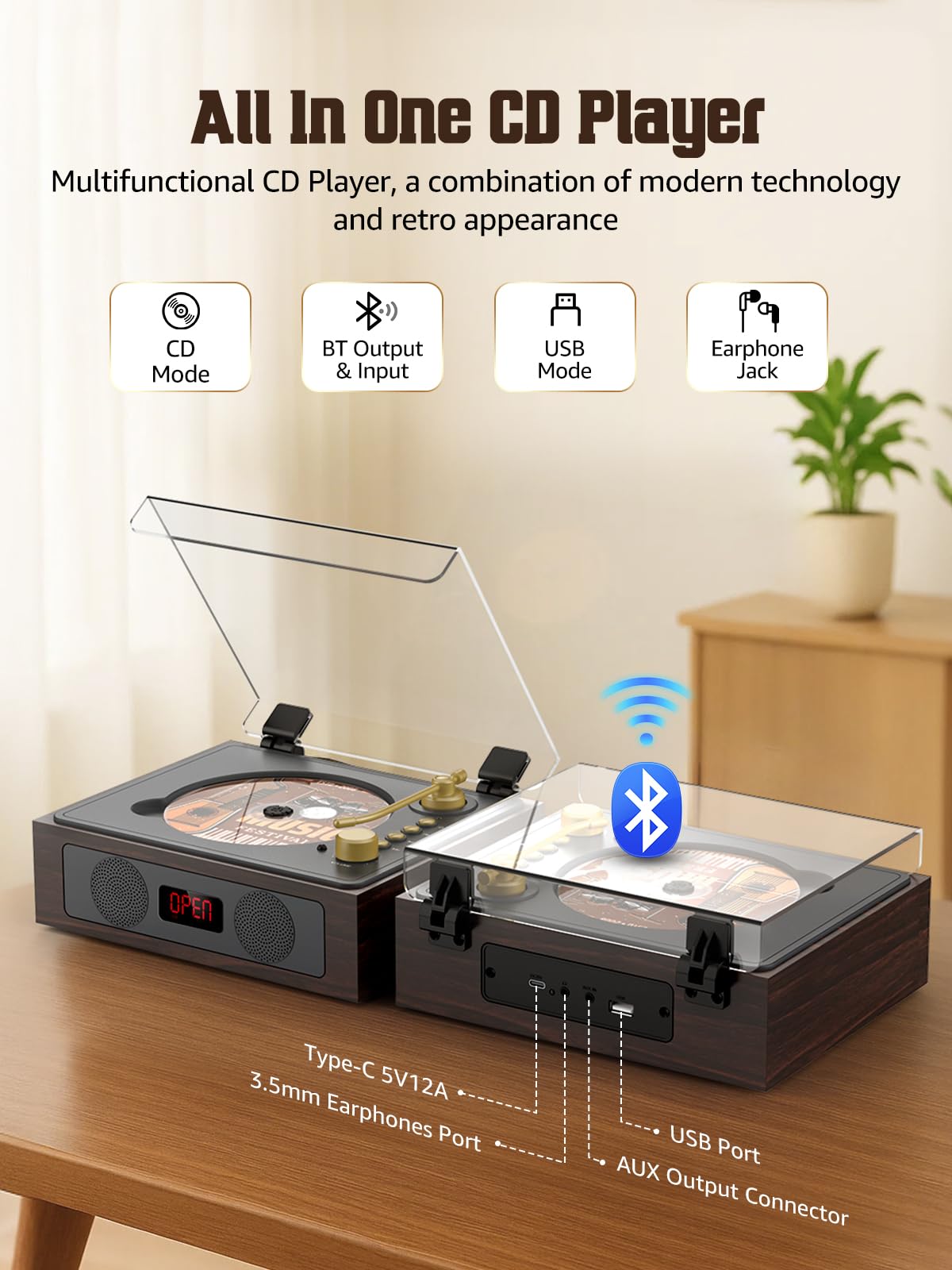 Portable CD Player with Built-in Speakers Bluetooth T843671