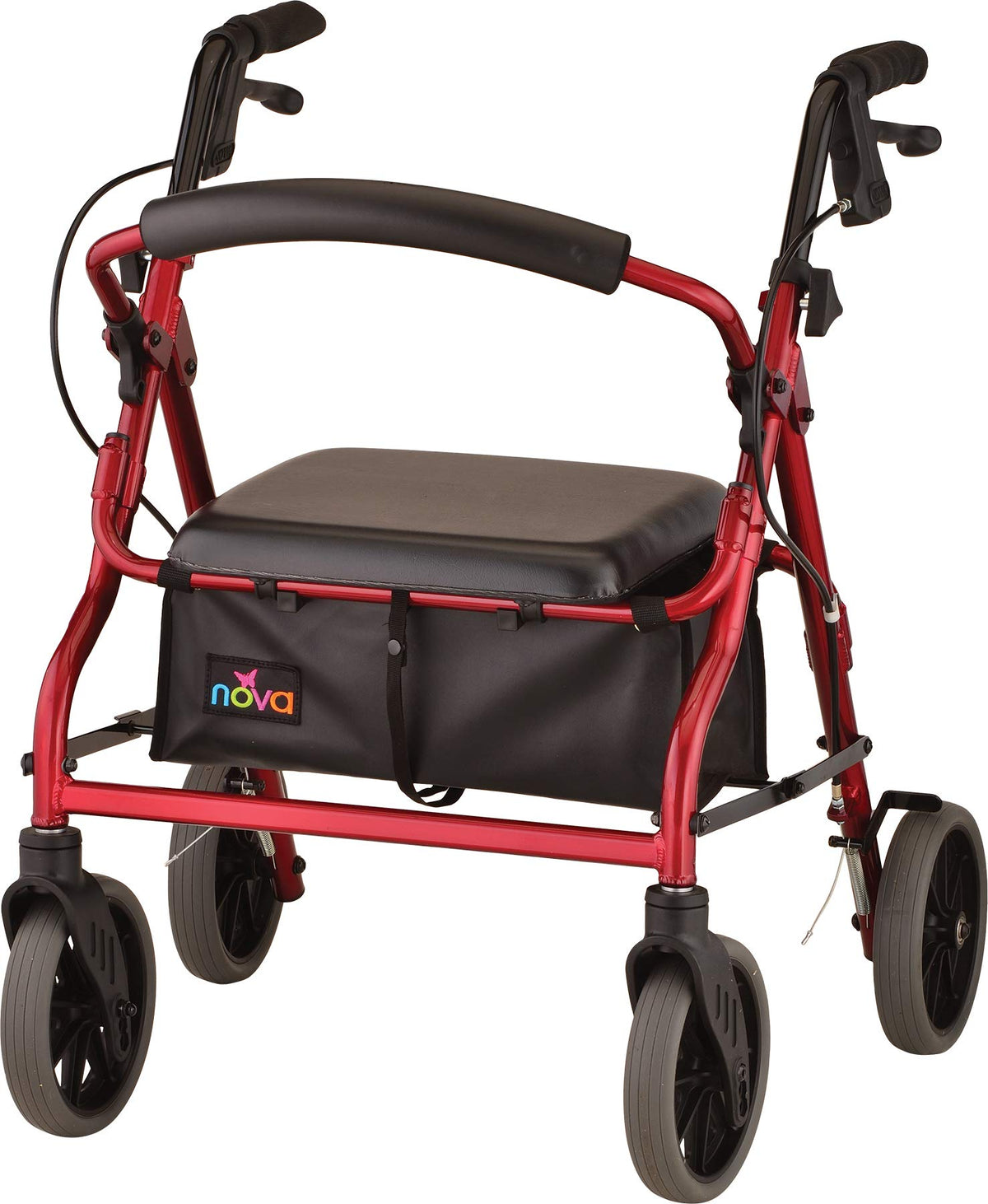 Red Rollator Walker with Padded Seat and 8" Wheels F376