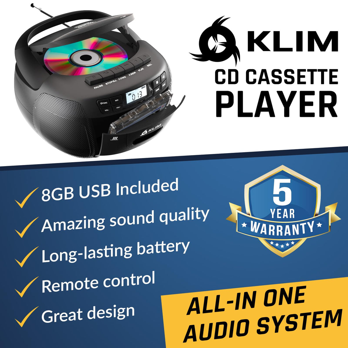 CD Cassette Player with Bluetooth Boombox I68704