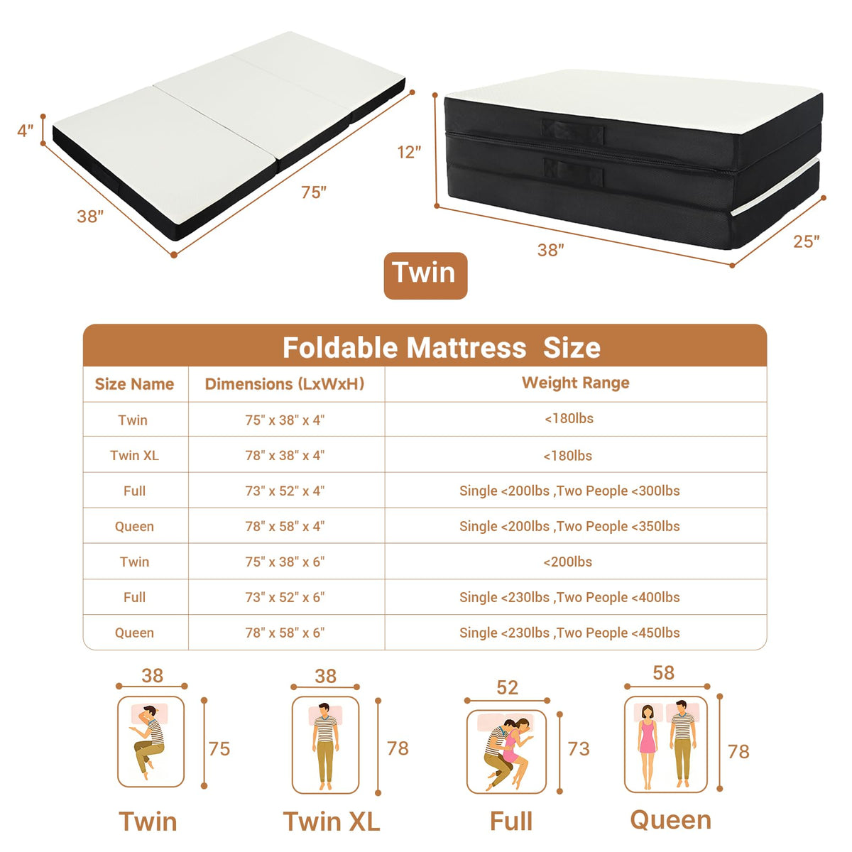 Foldable Twin Memory Foam Mattress Y676751