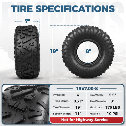 19x7-8 4-Ply All Terrain ATV/UTV Tires Set of 2 R884