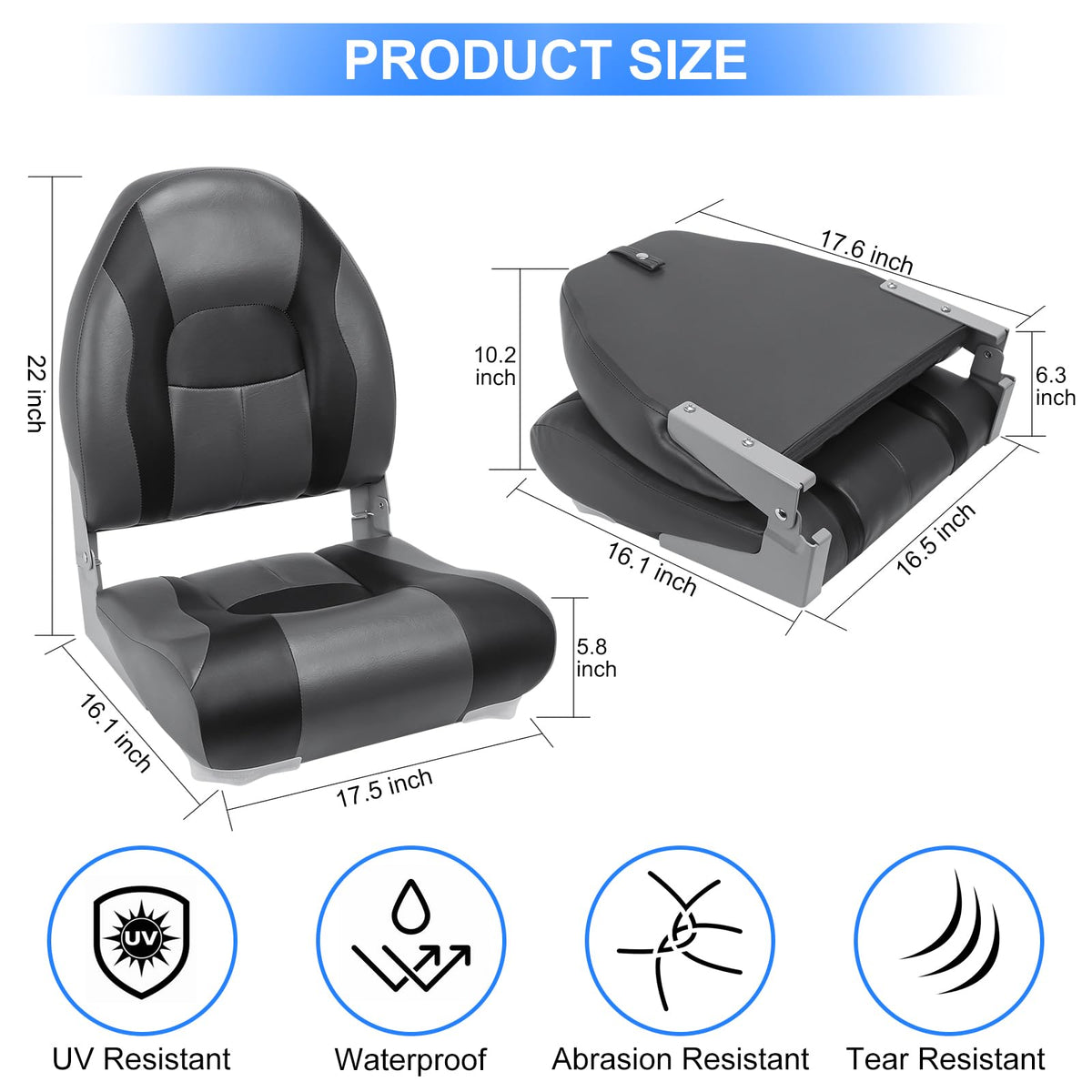 High Back Folding Waterproof Boat Seats 2 Pack K865