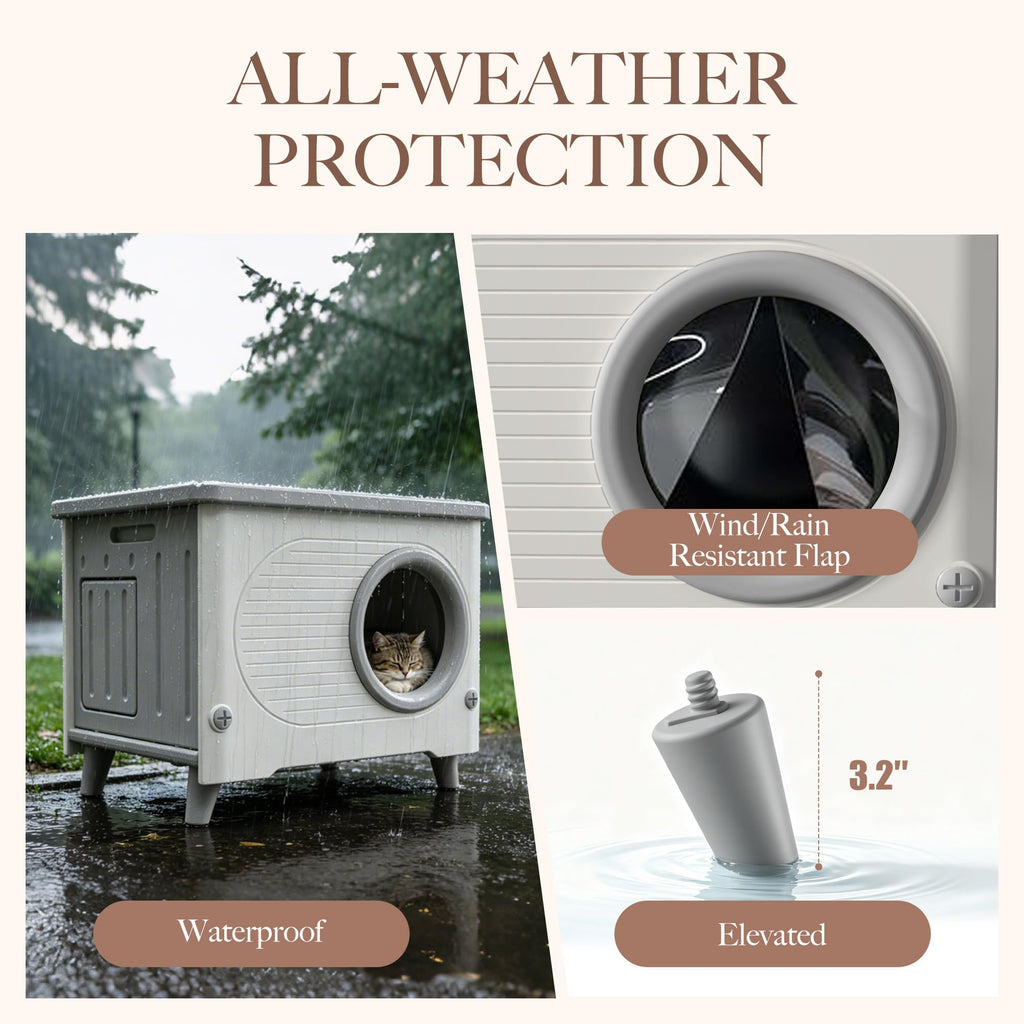 Weatherproof Outdoor Cat House with Escape Door Q45871