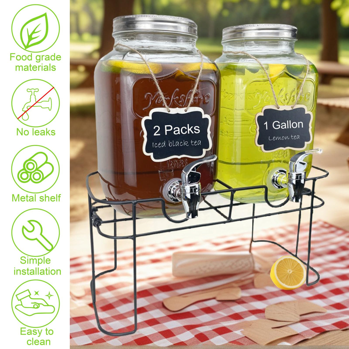 1 Gallon Glass Drink Dispenser with Spigot, 2 Packs V5471