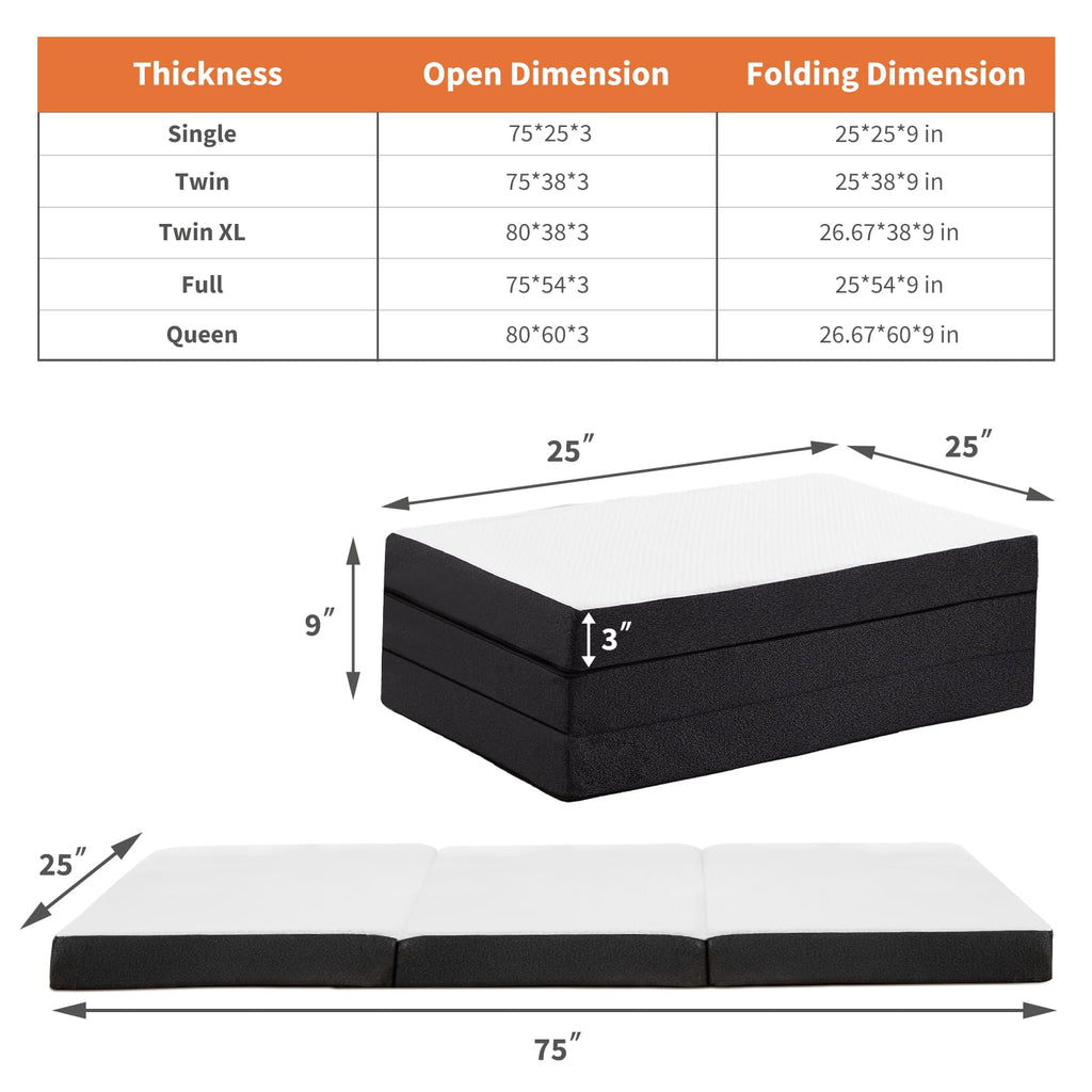 3 Inch Memory Foam Tri-fold Mattress T552