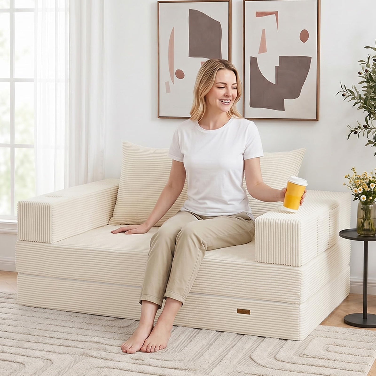 Beige Futon Sofa Bed X744