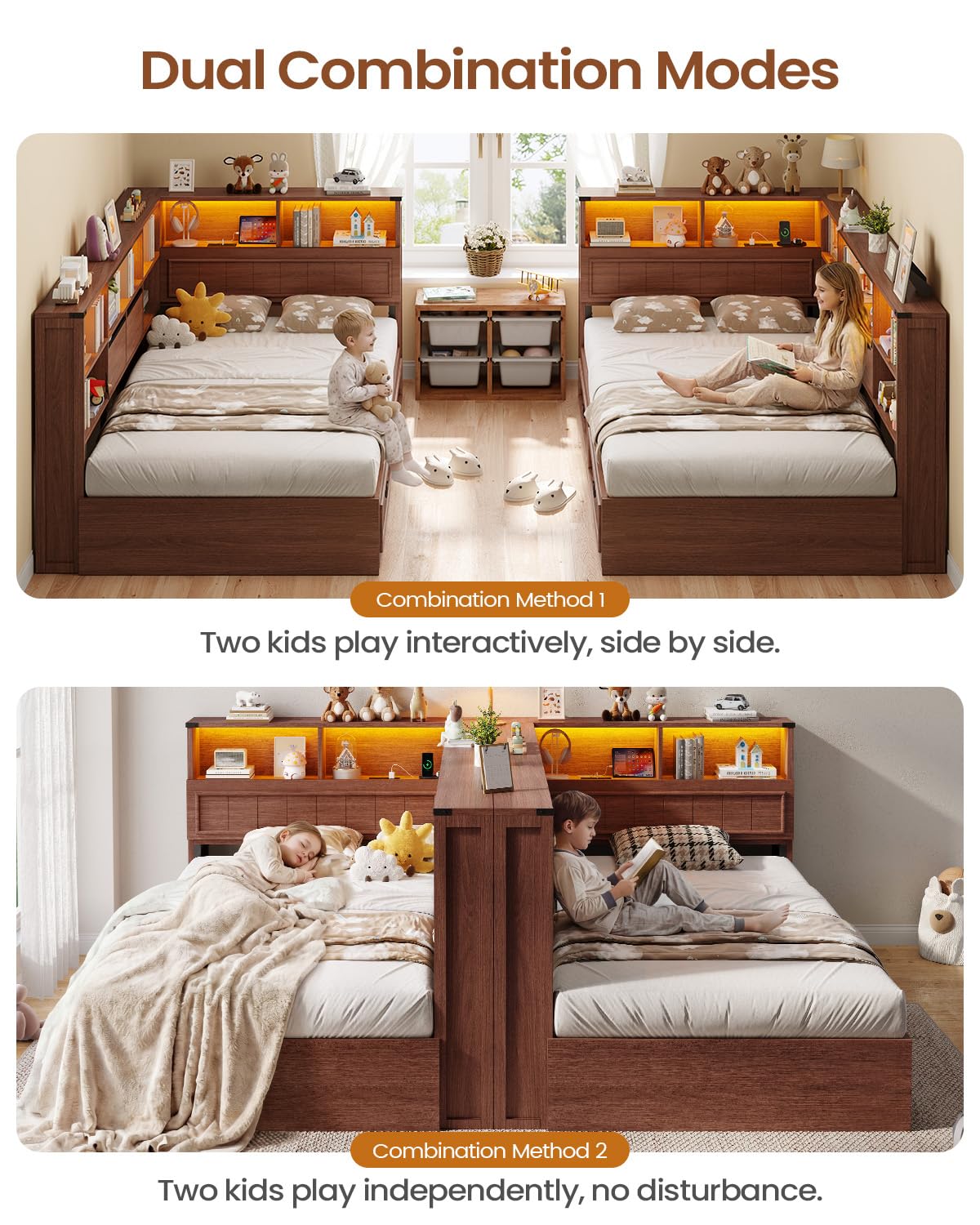 Twin Corner Bed Frame with Storage Drawers and Bookcase H122620