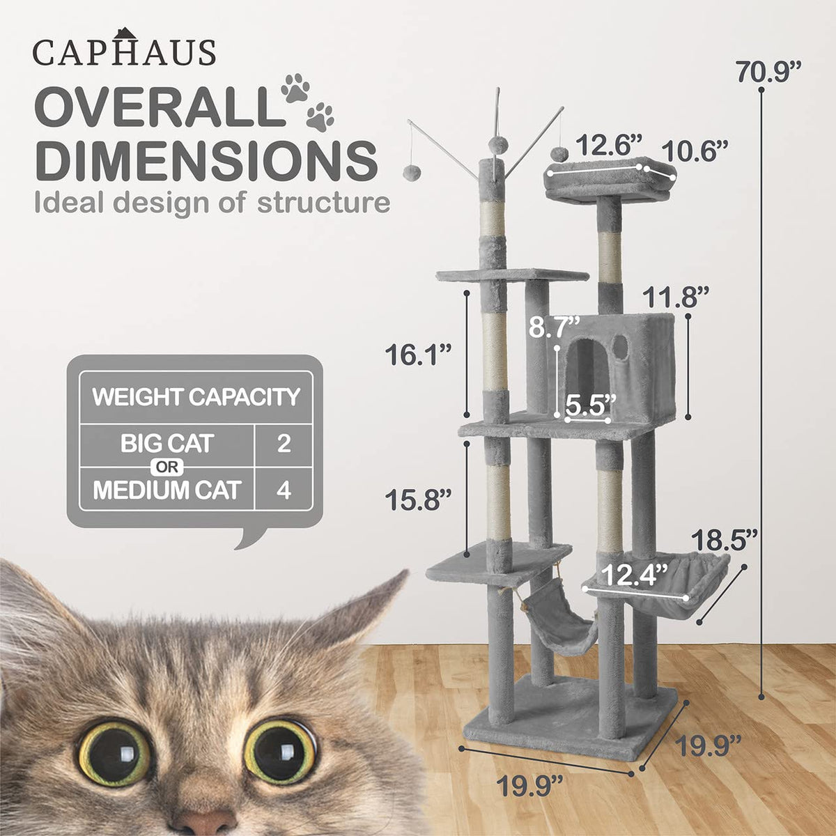 70-Inch Multi-Level Cat Tree with Hammock and Cat Cave I242889