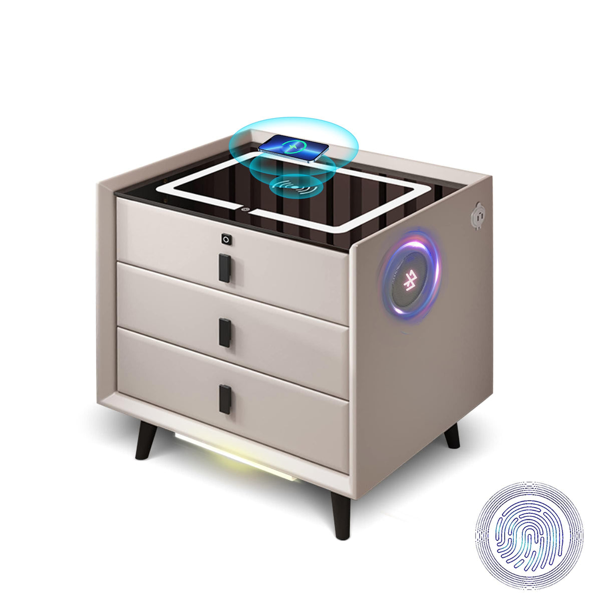 White 3 Drawer Smart Nightstand with Wireless Charging Y2503