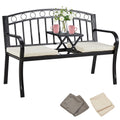 Black 2-Seat Metal Garden Bench with Cushion F82919