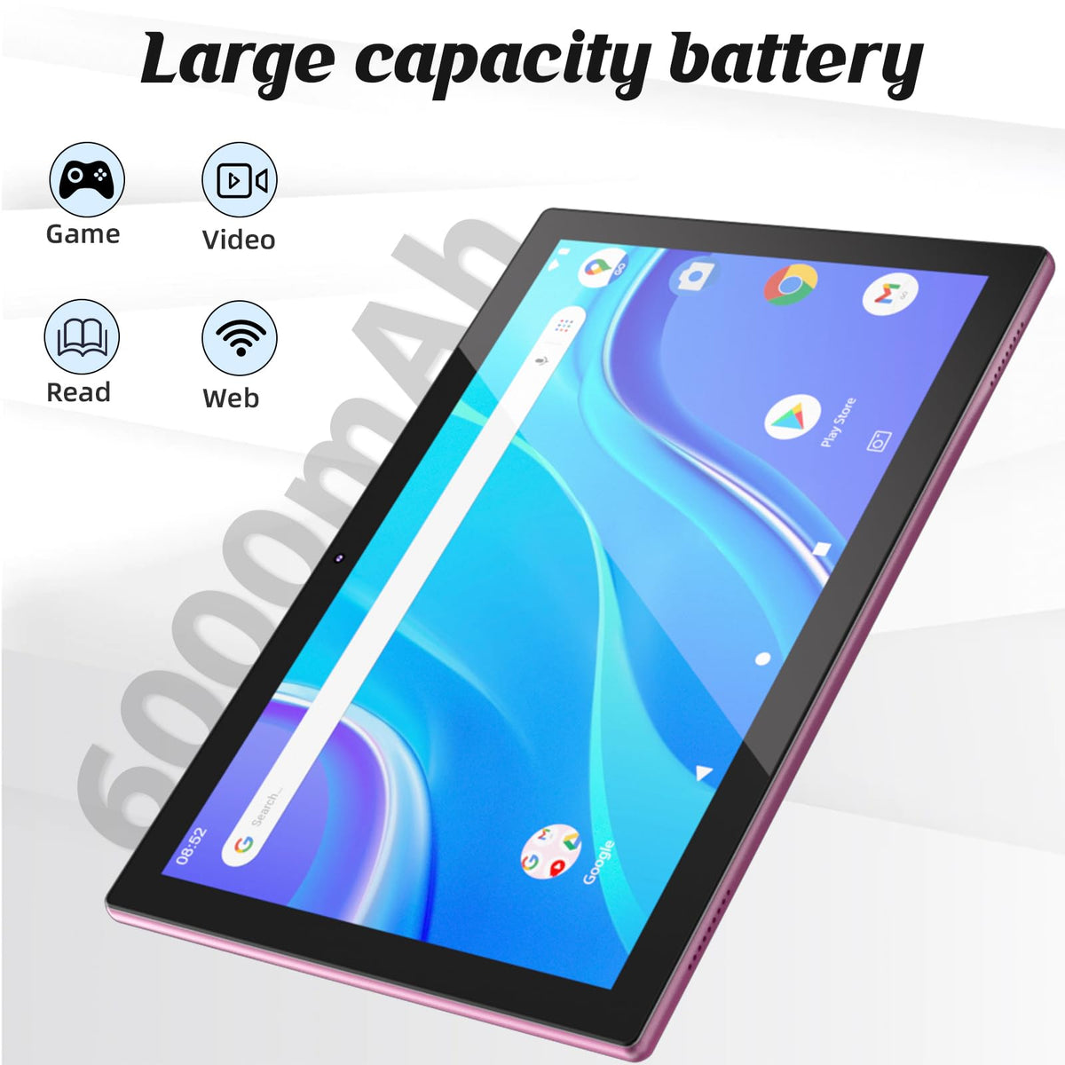 10 Inch Android Tablet with Keyboard Mouse Case Stylus Pink H602