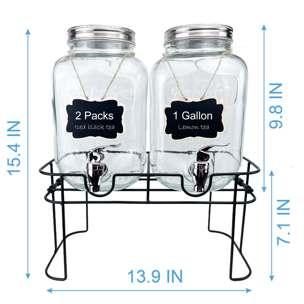 1 Gallon Glass Drink Dispenser with Spigot, 2 Packs V5471