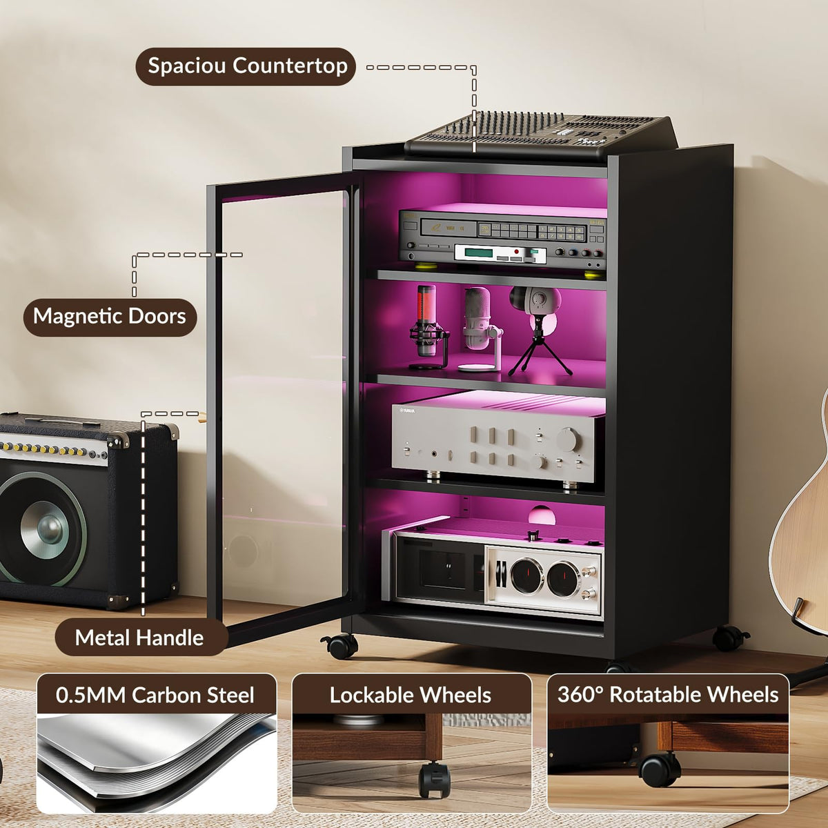 Black Media Cabinet with Glass Door Z56176