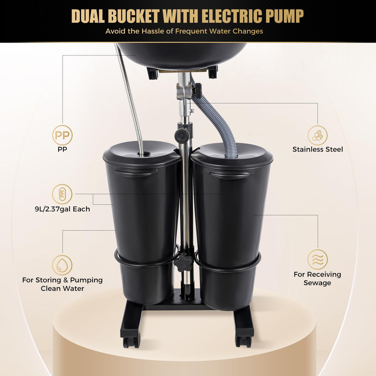 Portable Plastic Shampoo Bowl with 2 Bucket and Electric Pump Z68304