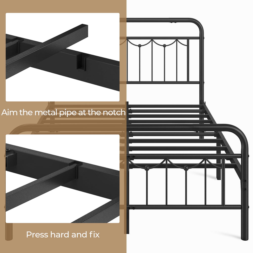 Black Metal Bed Frame with Spindle Headboard D269748